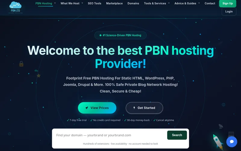 Screenshot of the PBN LTD homepage