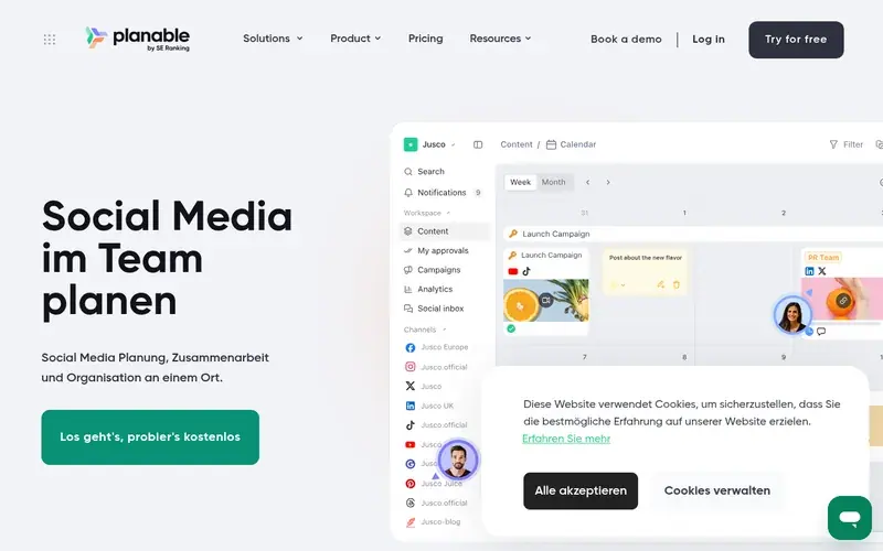 Screenshot of the Planable homepage