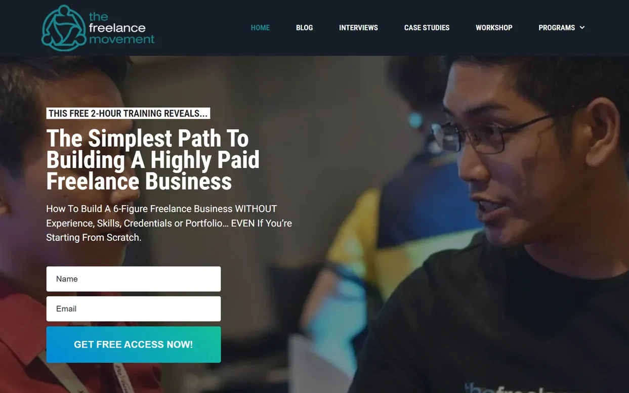 Screenshot of the The Freelance Movement homepage