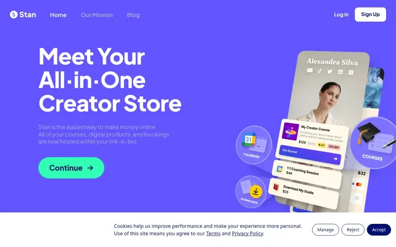 Screenshot of the Stan homepage