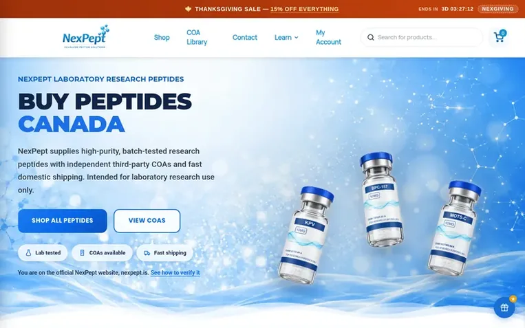 Screenshot of the NexPept homepage